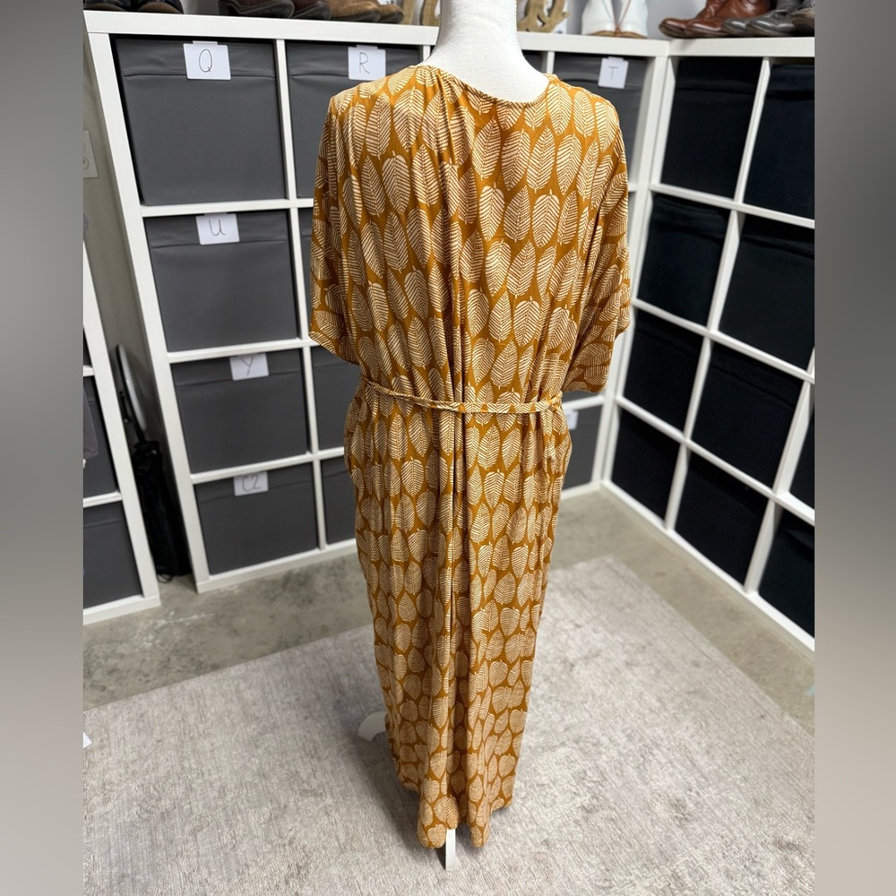 Cupshe Yellow Leaf Pattern Tie Waist Kimono Duster Length Light Cardigan OSFM - Picture 5 of 8